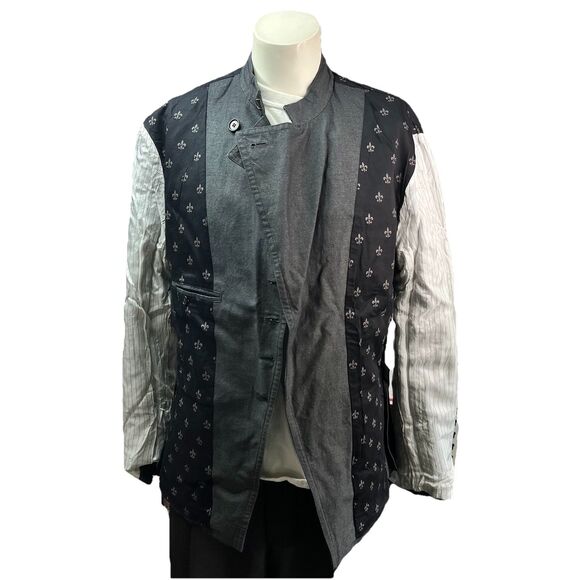 John Varvatos Mainline Men L/42 Asymmetrical Military Fleur De Lis Jacket Italy - Picture 9 of 16